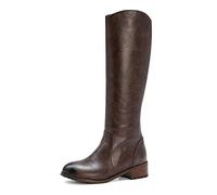 REKALFO Womens soft PU Leather zipper lace up Knee High Boot flat Winter Fashion Boots brown 2 UK