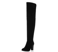 REKALFO Women's Thigh High Chunky Heel Platform Pointed toe Over The Knee Boots Black 6 UK