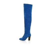 REKALFO Women's Thigh High Chunky Heel Platform Pointed toe Over The Knee Boots Blue 4 UK