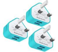 Rekavin 3 Pack USB Adaptor UK 3 Pin Mains Charger, Wall Plug Charge Head 5V/2 AMP Charging for iPhone 14/13/12/11/11 Pro/10/Xs/XS Max/XR/X/8/7/6 Plus/5/4, Android Phones