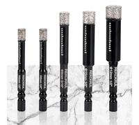 REKCKRUL 5-Pack Diamond Drill Bits Set, 1/4 5/16 3/8 1/2 Inch Diamond Hole Saw - 1/4 Hex Shank Core Drill Bits for Ceramic, Tile, Glass, Granite, Marble, Brick & Stone, 6/8/10/12mm