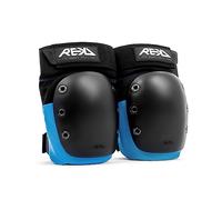 REKD Ramp Knee Pads Black/Blue M, Impact Resistant Heavy Duty Neoprene Pads for Action Sports, Adjustable Straps, Breathable Material, Shock Absorption, Unique Ergonomic Fit for Comfort and Safety