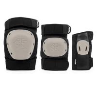 REKD Shield Triple Pad Set with exclusive knee & elbow caps, 360° wrist protection, easy to put on over or under clothing, comfortable lining & hook & loop closure. Unisex for Children and Adults.