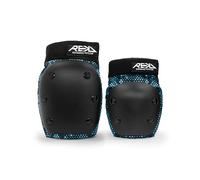 REKD Youth Heavy Duty Double Pad Set, Black/Blue Small, Stylish Knee and Elbow Protection, Easy To Put On, Fully Certified for Action Sports, Perfect for Skateboarding, Skating, Scootering and more