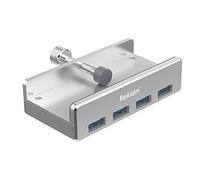 Rekidm USB Hub 3.0-4 Port Aluminum USB 3.0 Hub Clamp Design for Desktop, Computer, PC, Table Edge with Durable Adjustable Clip, Compact Space-Saving Mountable USB Hub Fast Speed Transfer (Silver)