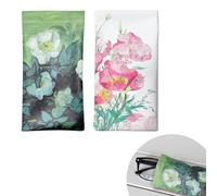 REKUA 2 Pcs Artistic Style Soft Eyeglass Cases, Portable Squeeze Top PU Leather Sunglasses Cases with Painting Flower Patterns, Refreshing Minimalist Soft Glasses Case for Women Men