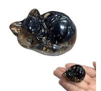REKUA Gemstone Cat Ornaments For Home, Black Obsidian Crystal Cats Figurine, Carved Gemstone Cute Stone Cat Statue Ornament, Natural Carved Stones Ornament, Obsidian Crystal Ornaments Decor