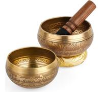 Relaehih 2-Pack Tibetan Singing Bowls Set - 100% Handmade in Nepal, Sound Bowl Meditation Set for Yoga, Chakra Healing, Meditation Gifts, Unique Gifts for Women (Yellow, 3.15 + 4 inch)