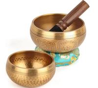 Relaehih 2-Pack Tibetan Singing Bowls Set - 100% Handmade in Nepal, Sound Bowl Meditation Set for Yoga, Chakra Healing, Meditation Gifts, Unique Gifts for Women (Blue, 3.15 + 4 inch)