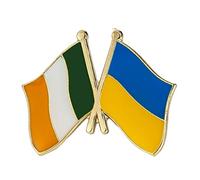 reland Irish & Ukraine National Friendship Flag Metal Enamel Lapel Pin Badge - 2.4 x 1.9 cm Crossed Tricolours - Hard Enamel Finish with Secure Clasp