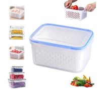 Relativityi/Repertoireof Transparent Plastic Food Storage Containers,Household Large Fruit Containers Box,3pc Household Transparent Foods Storag Box,Fast Draining with Removable Colander (#Blue,s)