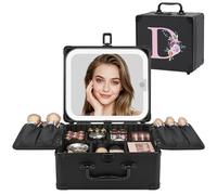 Relavel Birthday Gifts for Women Teen Girls, Initial Makeup Bag with LED Mirror Personalized Cosmetic Bag Travel Organizer Train Case, Teacher Graduation Gift Teen Girl Gifts Trendy Stuff, Black D