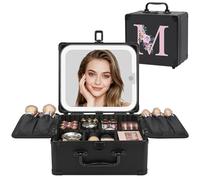 Relavel Birthday Gifts for Women Teen Girls, Initial Makeup Bag with LED Mirror Personalized Cosmetic Bag Travel Organizer Train Case, Teacher Graduation Gift Teen Girl Gifts Trendy Stuff, Black M