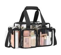 Relavel Clear Makeup Bag Professional Makeup Artist Kit Set Travel Cosmetic Organizer Case Transparent Stadium Approved Tote Bag Toiletry Lunch Duffle Work Shoulder Bag with Adjustable Dividers, Black