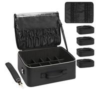 Relavel Extra Large Makeup Bag, Professional Makeup Train Case for Makeup Artists: Indoor, Travel Cosmetic Organiser Box with 4 Small Portable Bags & Brush/Lipstick Plate