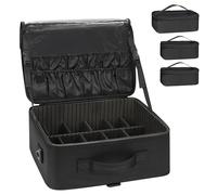 Relavel Extra Large Makeup Case Professional Cosmetic Storage Organizer Box Brush Holder with 4 Clear Set Bags & Lipstick Plate for Makeup Artists, Black 2, L, Large Makeup Case