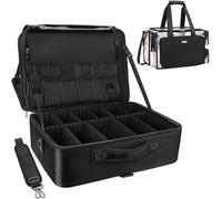 Relavel Extra Large Makeup Case Travel Makeup Train Case Professional Makeup Artist Bag Portable Nail Organizer Box Art Supply Case with Adjustable Dividers and Shoulder Straps, black with large clear