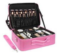 Relavel Extra Large Makeup Case Travel Makeup Train Case Professional Makeup Artist Bag Portable Nail Organizer Box Art Supply Case with Adjustable Dividers and Shoulder Straps, Rose Pink, XL, Extra