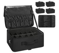 Relavel Extra Large Makeup Case Travel Makeup Train Case Professional Makeup Artist Bag Portable Nail Organizer Box Art Supply Case with Adjustable Dividers and Shoulder Straps, black with 4pcs clear