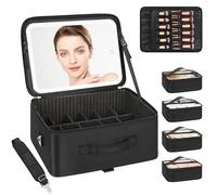 Relavel Extra Large Makeup Train Case, Cosmetic Cases with Light up Mirror, Portable Makeup Artist Organizer Bag with Adjustable Dividers, Makeup Brush Holder Storage, Black