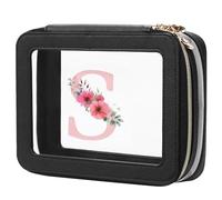 Relavel Initial Clear Makeup Bag, PU Leather Waterproof Small Cosmetic Pouch with Zipper, Travel Toiletry Skincare Bag Car Organizer, Personalized Gift for Women Girls, Black, Standard, S