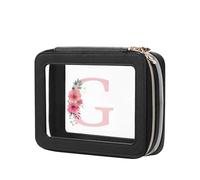 Relavel Initial Makeup Bag, Clear Makeup Organizer Waterproof Toiletry Bags for Traveling Women, Small Travel Pouch Bags with Zipper, Christmas Gift for Women Girls Daily Use ＆ Vacation (Black G)