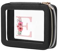 Relavel Initial Makeup Bag, Clear Makeup Organizer Waterproof Toiletry Bags for Traveling Women, Small Travel Pouch Bags with Zipper, Christmas Gift for Women Girls Daily Use ＆ Vacation (Black E)