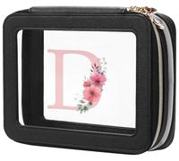 Relavel Initial Makeup Bag, Clear Makeup Organizer Waterproof Toiletry Bags for Traveling Women, Small Travel Pouch Bags with Zipper, Christmas Gift for Women Girls Daily Use ＆ Vacation (Black D)