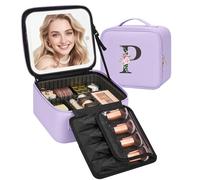 Relavel Initial Makeup Bag, Mothers Day Gifts for Mom, Birthday Gifts for Women, Makeup Case with LED Mirror, Monogram Cosmetic Bag Train Case, Personalized Gifts for Girls Friends Wife, Purple P