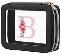 Relavel Initial Mini Makeup Bag for Girls, Small Makeup Bag for Purse with Zipper ＆ Removable Handle, Portable Makeup Pouch Lipstick Skincare Bag, Small Gift Cosmetic Bags for Women Girls, Clear, M, B