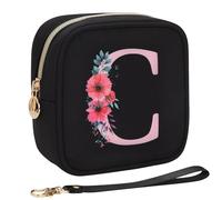 Relavel Initial Small Makeup Bag for Purse, Personalized Gifts for Women Girls Travel Cosmetic Pouch with Card Slot, Mini Lipstick Pouch with Removable Handle, Portable Skincare Bag For Daily Use