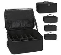 Relavel Makeup Bag Large Travel Makeup Case, Portable Vanity Case with Adjustable Compartment, Professional Makeup Organizer Box Brush Holder with 3 Clear Set Bags & Lipstick Plate for Makeup Artists