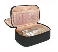 Relavel Makeup Bag Small for Women, Portable Cute Travel Cosmetic Bag, 2-Layers Design with Makeup Brush Compartment for Girls, Preppy Make Up Organizer for Travel Essentials Toiletries, Black