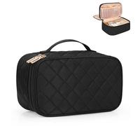 Relavel Makeup Bag, Small Makeup Bag for Women, Travel Cosmetic Bag, 2 Layers Waterproof Makeup Organizer Storage with Makeup Brush Holder, Black
