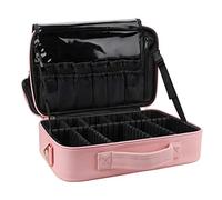 Relavel Makeup Bag Travel Makeup Train Case 13.8 inches Large Cosmetic Case Professional Portable Makeup Brush Holder Organizer and Storage with Adjustable Dividers (Pink)