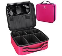 Relavel Makeup Bag with LED Mirror, Makeup Box Travel Train Case with Rechargeable Lighted Mirror, Cosmetic Brush Organizer Storage for Makeup Artists Gifts for Women and Girls, Hot Pink Shining Star