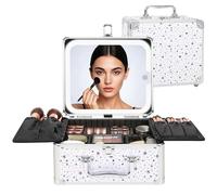 Relavel Makeup Bag with LED Mirror, Makeup Box Travel Train Case with Rechargeable Lighted Mirror, Cosmetic Brush Organizer Storage for Makeup Artists Gifts for Women and Girls, Shining Star