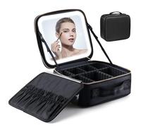 Relavel Makeup Bag with Led Mirror, Makeup Train Case with Lighted Mirror, A01 Black, S, Makeup Bag for Women