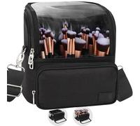 Relavel Makeup Brush Case, Extra Large Stand-up Makeup Cup Travel Makeup Brush Bag Foldable Professional Cosmetic Bags Artist Storage Case with Adjustable Divide&Strap