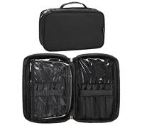 Relavel Makeup Brush Rolling Case Makeup Brush Bag Pouch Holder Cosmetic Bag Organizer Travel Portable Cosmetics Brushes Black Leather Case with Small Clear Bag, Black with Detachable Clear Pouches, X