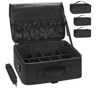 Relavel Makeup Case Large Makeup Bag Professional Train Case 16.5 inches Travel Cosmetic Organizer Brush Holder Waterproof Makeup Artist Storage Box, 3 Layer Large, black with 3 clear bags, L, Large
