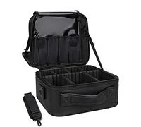 Relavel Makeup Train Case Travel Makeup Bag Cosmetic Organizer Extra Large Capacity Makeup Case with Adjustable Shoulder Strap and Dual Set of Adjustable Dividers, Black, XL, Extra Large