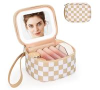 Relavel Mini Makeup Bag with Led Mirror, Small Cosmetic Bag with 3 Light Modes, Rechargeable Portable Makeup Pouch with Hands-Free Wrist Strap for Pool Parties丨Work Touch-Ups丨Travel - Plaid