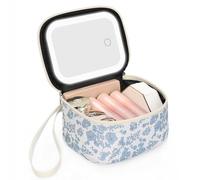 Relavel Mini Makeup Bag with Led Mirror, Small Floral Cosmetic Bag with 3 Light Modes, Rechargeable Portable Makeup Pouch with Hands-Free Wrist Strap for Pool Parties丨Work Touch-Ups丨Travel