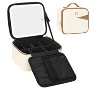 Relavel Personalized Initial Makeup Bag with LED Mirror, Beige, S, Initial Makeup Bag With Led Mirror for Women