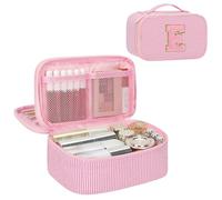 Relavel Personalized Makeup Bag for Women - Monogram Travel Cosmetic Bags with Brush Holder, Small Initial Toiletry Pouch with 2-layer Design, Preppy Travel Gifts for Daily Use - Pink E