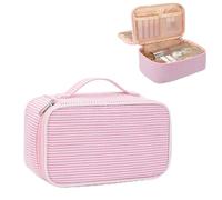 Relavel Pink Makeup Bag, Multi-Functional Small Toiletry Organizer for Daily Use, Pink Strip, Pink Stripe, 1-Small, Small Travel Makeup Bag for Women