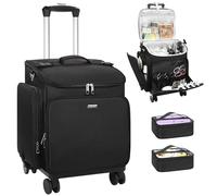 Relavel Rolling Makeup Case, Hair Tools Travel Bag Cosmetology Case on Wheels with 2 Clear Bags, Professional Hairstylist Bag Makeup Artist Storage Train Case Barber Organizer with 360° Spinner Wheels