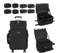 Relavel Rolling Makeup Case Professional Makeup Train Case, Rolling Makeup Kit Bag Makeup Artist Travel Bag with Wheels, Portable Travel Beauty Trolley Case for Cosmetology Storage(Black)