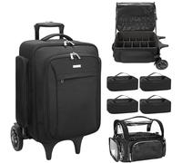 Relavel Rolling Makeup Case with Makeup Brush Case, Professional Make Up Travel Organizer Bag with 2 big Wheels, Lockable Makeup Backpack with Adjustable Dividers for Makeup Artist - Black